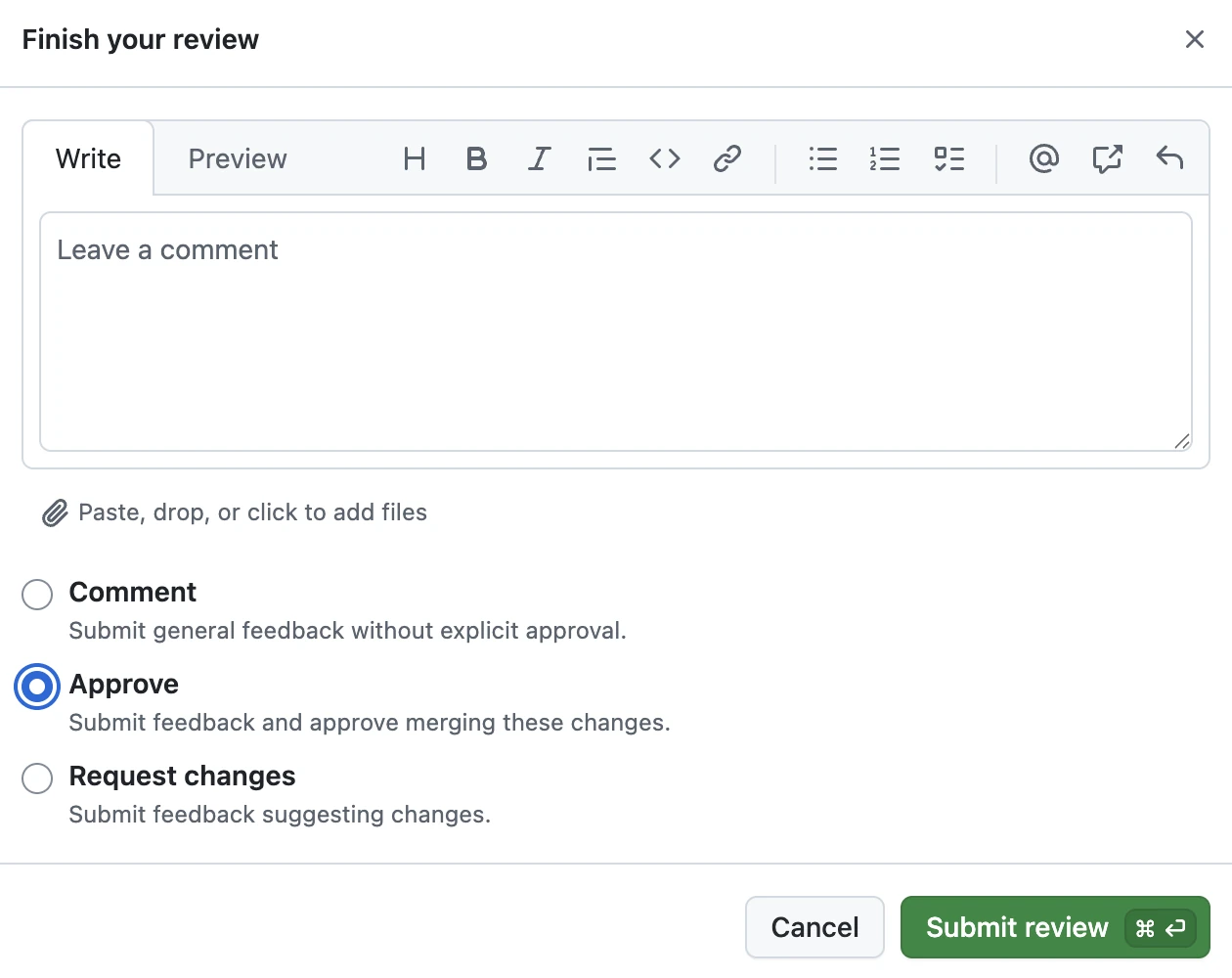 GitHub's approve review option