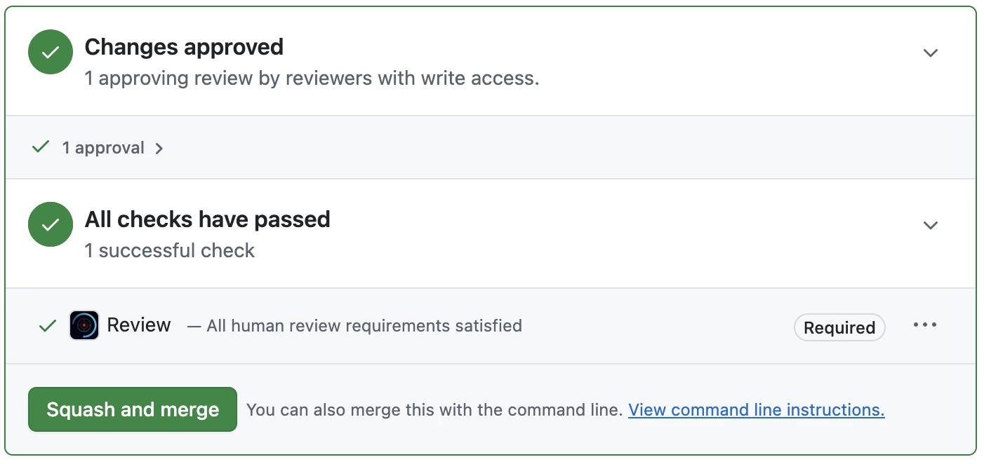 A GitHub pull request with the Voight-Kampff review check passed